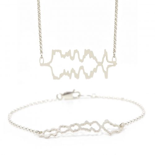 Original Voice Soundwave Necklace Bracelet Set in Silver